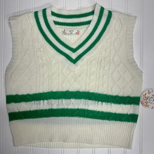 Jolie & Joy FCT With Love Green & White V-Neck Knitted Sweater Vest Size XL